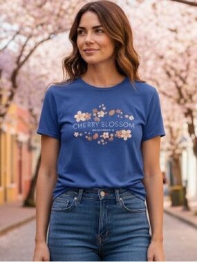 Y2K VINTAGE CHERRY BLOSSOMS FESTIVAL WASHINGTON D.C. T-SHIRT WOMENS MEDIUM BLUE